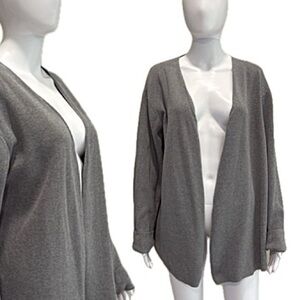 Oak + Fort Long Cardigan Sweater Womens Size XL Solid Grey Cotton Knit Waterfall